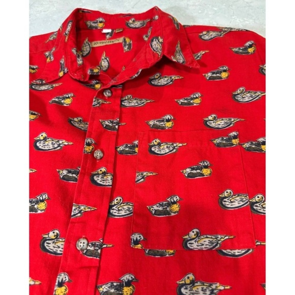 Ruff Hewn Men's Red Duck Print Long Sleeve Button Up Flannel Shirt XL - Picture 7 of 9